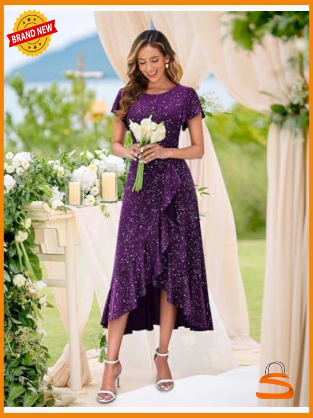 Sequin Formal Maxi Evening Dress with Ruffled Hem - Picture 5 of 7